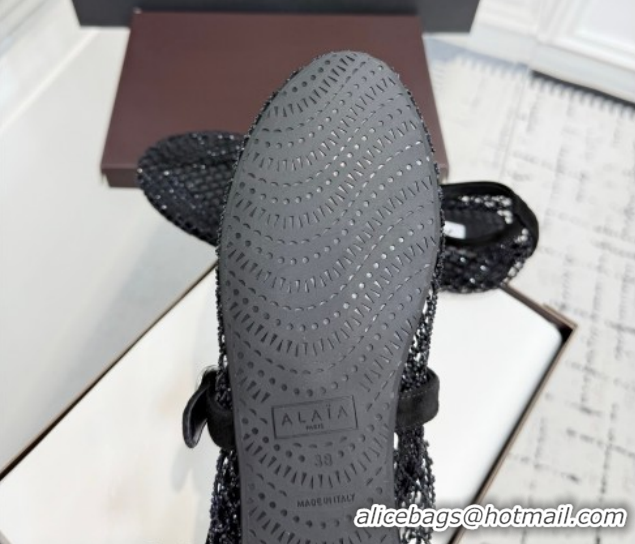 Popular Style Alaia Ballet Flats in Fishnet and Strass Black 2 2026 AL020702