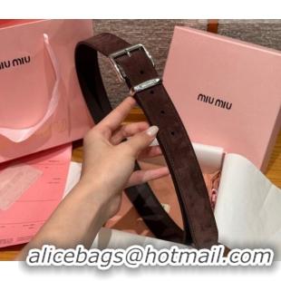 Best Quality Miu Miu Belt 3.5cm in Suede and Calfskin Leather MM26010402 Dark Brown/Silver 2025