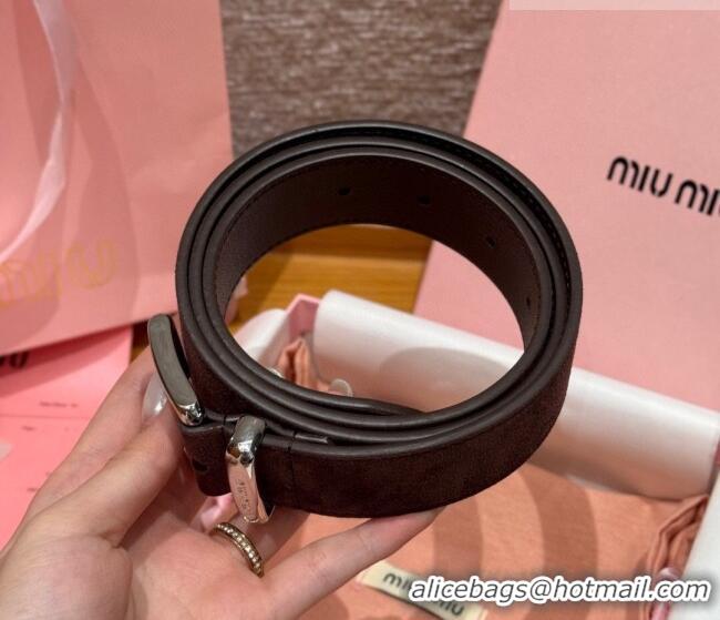 Best Quality Miu Miu Belt 3.5cm in Suede and Calfskin Leather MM26010402 Dark Brown/Silver 2025