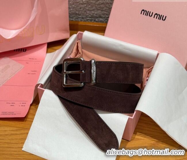 Best Quality Miu Miu Belt 3.5cm in Suede and Calfskin Leather MM26010402 Dark Brown/Silver 2025