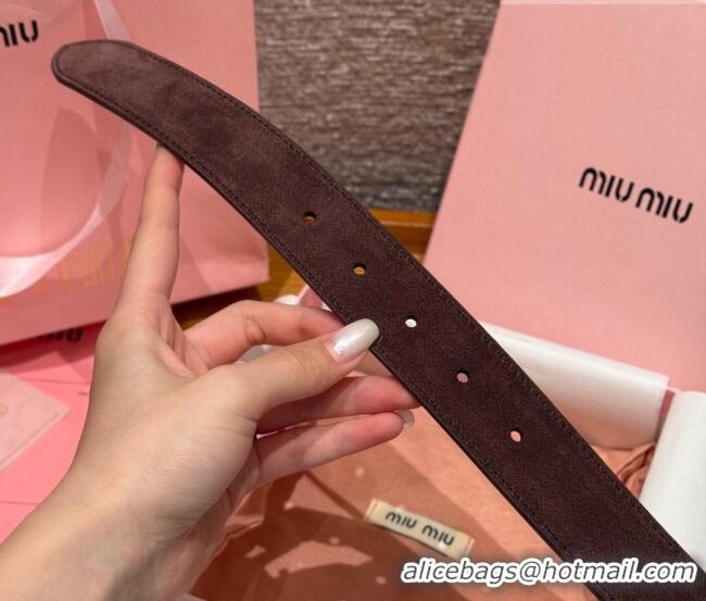Best Quality Miu Miu Belt 3.5cm in Suede and Calfskin Leather MM26010402 Dark Brown/Silver 2025