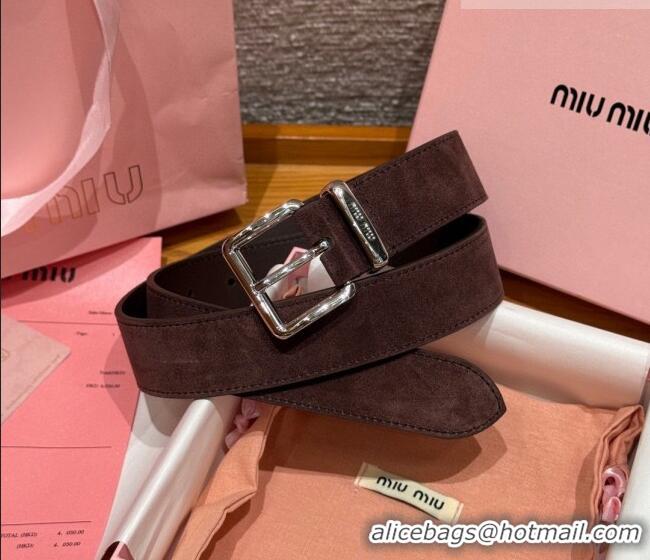 Best Quality Miu Miu Belt 3.5cm in Suede and Calfskin Leather MM26010402 Dark Brown/Silver 2025