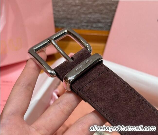 Best Quality Miu Miu Belt 3.5cm in Suede and Calfskin Leather MM26010402 Dark Brown/Silver 2025