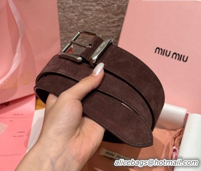 Best Quality Miu Miu Belt 3.5cm in Suede and Calfskin Leather MM26010402 Dark Brown/Silver 2025