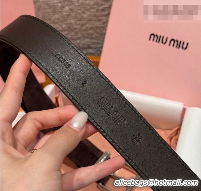 Best Quality Miu Miu Belt 3.5cm in Suede and Calfskin Leather MM26010402 Dark Brown/Silver 2025