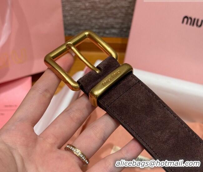Top Quality Miu Miu Belt 3.5cm in Suede and Calfskin Leather MM26010402 Dark Brown/Gold 2025