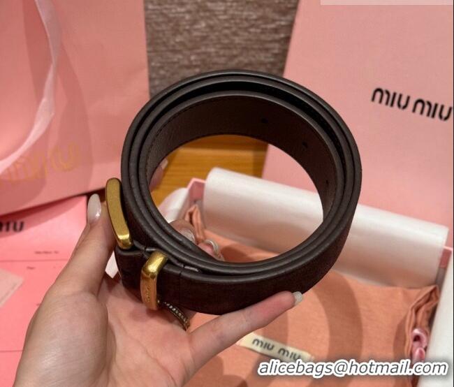 Top Quality Miu Miu Belt 3.5cm in Suede and Calfskin Leather MM26010402 Dark Brown/Gold 2025