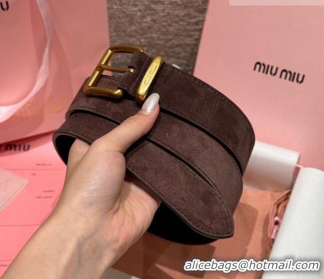 Top Quality Miu Miu Belt 3.5cm in Suede and Calfskin Leather MM26010402 Dark Brown/Gold 2025