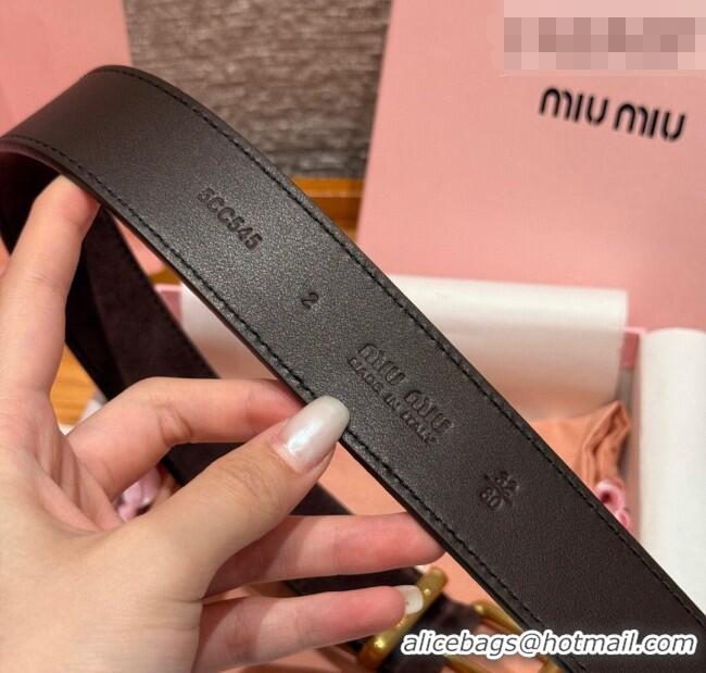 Top Quality Miu Miu Belt 3.5cm in Suede and Calfskin Leather MM26010402 Dark Brown/Gold 2025