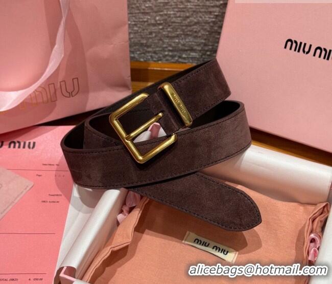 Top Quality Miu Miu Belt 3.5cm in Suede and Calfskin Leather MM26010402 Dark Brown/Gold 2025