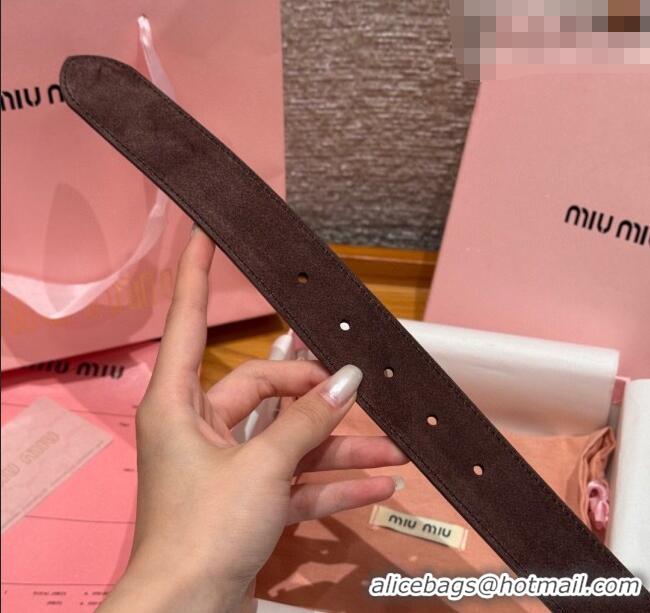 Top Quality Miu Miu Belt 3.5cm in Suede and Calfskin Leather MM26010402 Dark Brown/Gold 2025