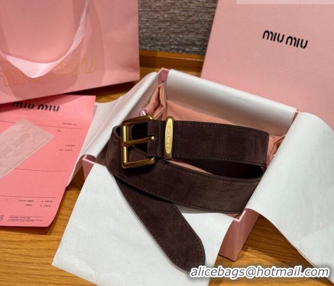 Top Quality Miu Miu Belt 3.5cm in Suede and Calfskin Leather MM26010402 Dark Brown/Gold 2025