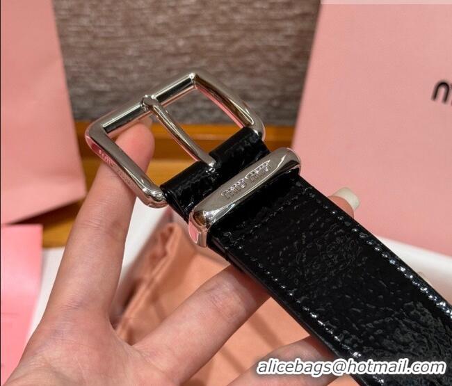 Best Quality Miu Miu Belt 3.5cm in Patent Calfskin Leather MM26010402 Black/Silver 2025