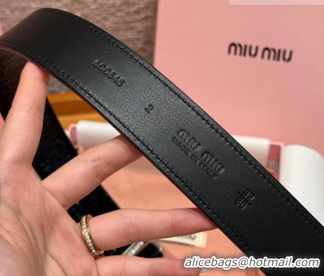 Best Quality Miu Miu Belt 3.5cm in Patent Calfskin Leather MM26010402 Black/Silver 2025