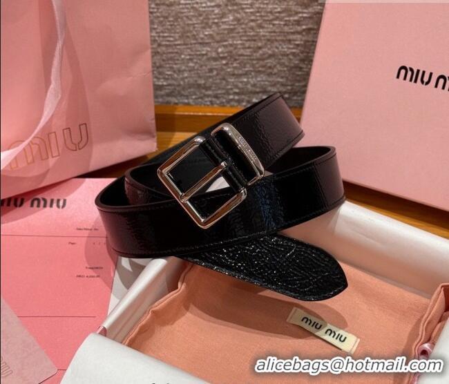 Best Quality Miu Miu Belt 3.5cm in Patent Calfskin Leather MM26010402 Black/Silver 2025