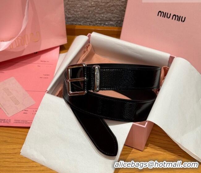 Best Quality Miu Miu Belt 3.5cm in Patent Calfskin Leather MM26010402 Black/Silver 2025