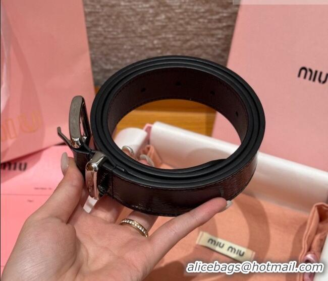 Best Quality Miu Miu Belt 3.5cm in Patent Calfskin Leather MM26010402 Black/Silver 2025