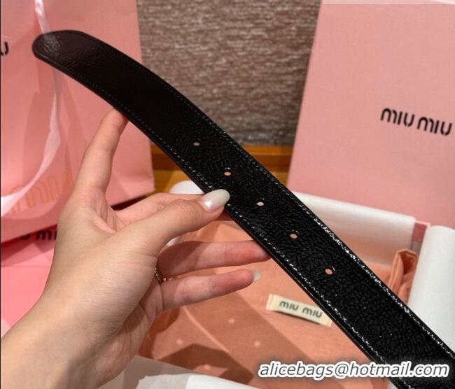 Best Quality Miu Miu Belt 3.5cm in Patent Calfskin Leather MM26010402 Black/Silver 2025