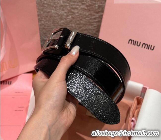 Best Quality Miu Miu Belt 3.5cm in Patent Calfskin Leather MM26010402 Black/Silver 2025