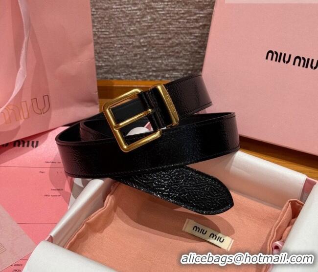 Best Product Miu Miu Belt 3.5cm in Patent Calfskin Leather MM26010402 Black/Gold 2025