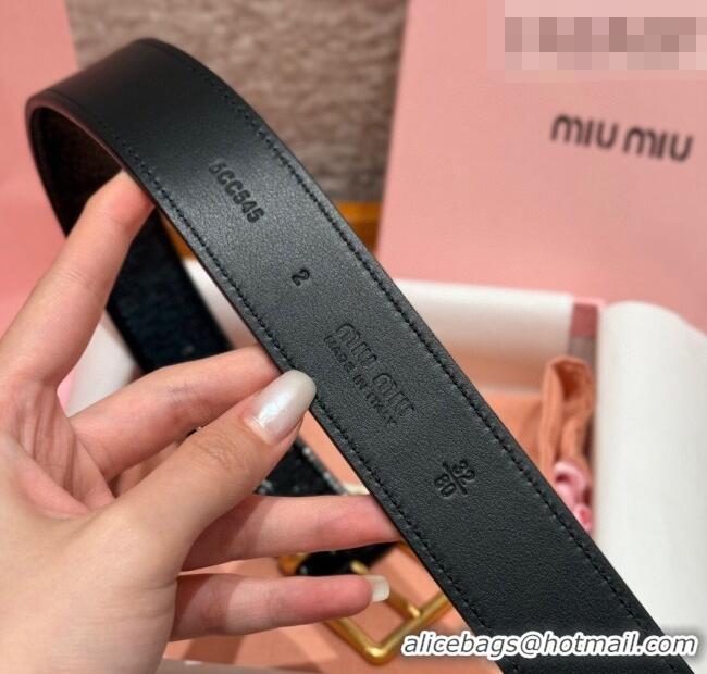 Best Product Miu Miu Belt 3.5cm in Patent Calfskin Leather MM26010402 Black/Gold 2025