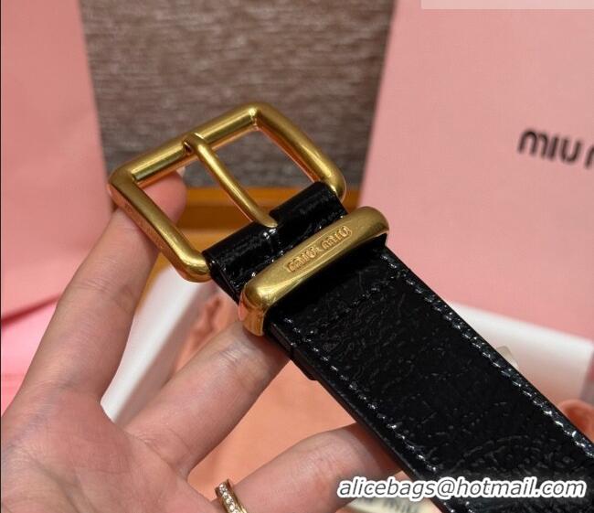 Best Product Miu Miu Belt 3.5cm in Patent Calfskin Leather MM26010402 Black/Gold 2025