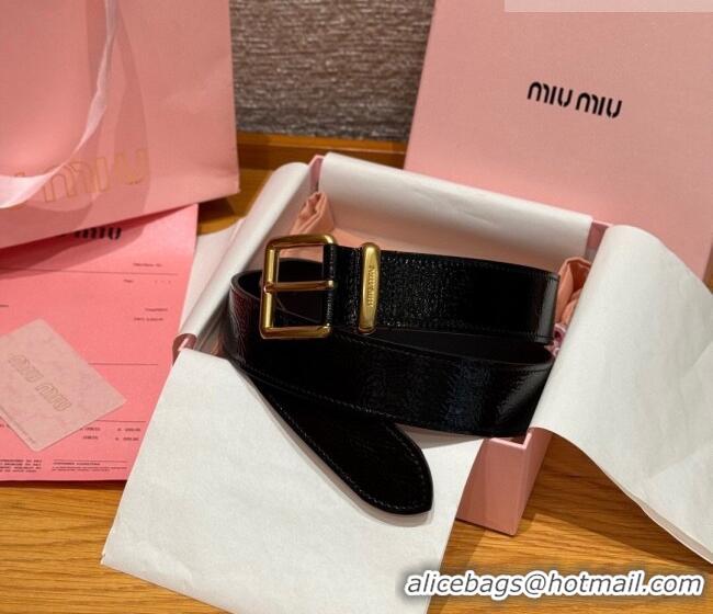 Best Product Miu Miu Belt 3.5cm in Patent Calfskin Leather MM26010402 Black/Gold 2025