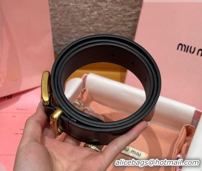 Best Product Miu Miu Belt 3.5cm in Patent Calfskin Leather MM26010402 Black/Gold 2025