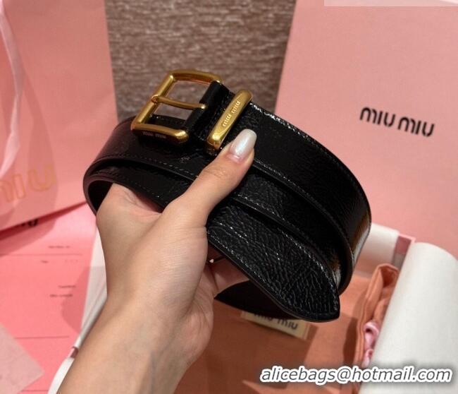Best Product Miu Miu Belt 3.5cm in Patent Calfskin Leather MM26010402 Black/Gold 2025