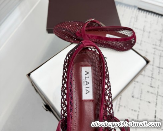 Unique Style Alaia Ballet Flats in Fishnet and Suede with Strass Burgundy  2026 AL020702