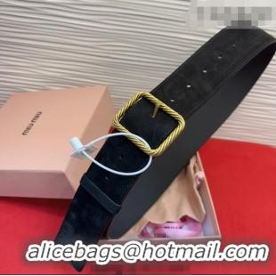 Modern Classic Miu Miu Wide Belt 5cm in Suede and Calfskin Leather MM26010403 Black 2025
