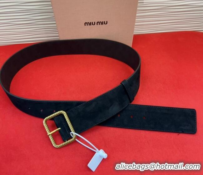 Modern Classic Miu Miu Wide Belt 5cm in Suede and Calfskin Leather MM26010403 Black 2025