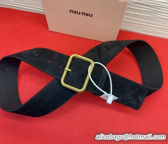 Modern Classic Miu Miu Wide Belt 5cm in Suede and Calfskin Leather MM26010403 Black 2025