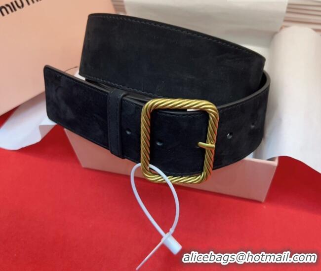 Modern Classic Miu Miu Wide Belt 5cm in Suede and Calfskin Leather MM26010403 Black 2025