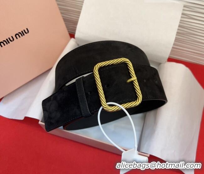 Modern Classic Miu Miu Wide Belt 5cm in Suede and Calfskin Leather MM26010403 Black 2025