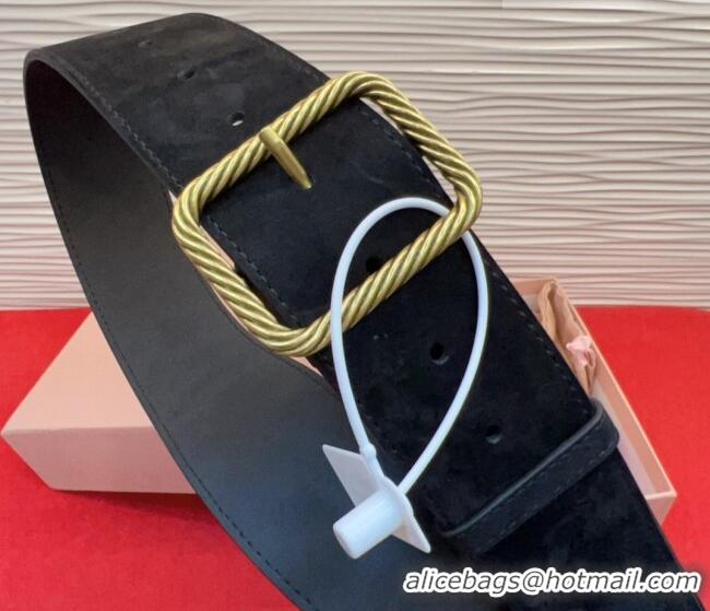 Modern Classic Miu Miu Wide Belt 5cm in Suede and Calfskin Leather MM26010403 Black 2025
