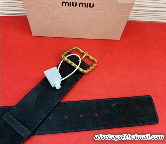 Modern Classic Miu Miu Wide Belt 5cm in Suede and Calfskin Leather MM26010403 Black 2025