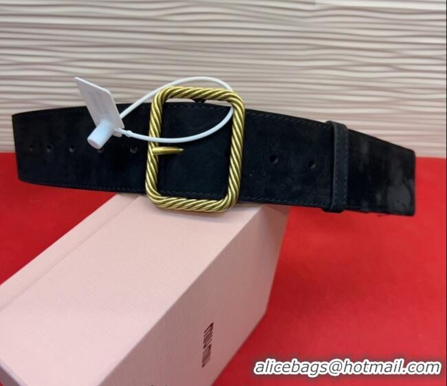 Modern Classic Miu Miu Wide Belt 5cm in Suede and Calfskin Leather MM26010403 Black 2025