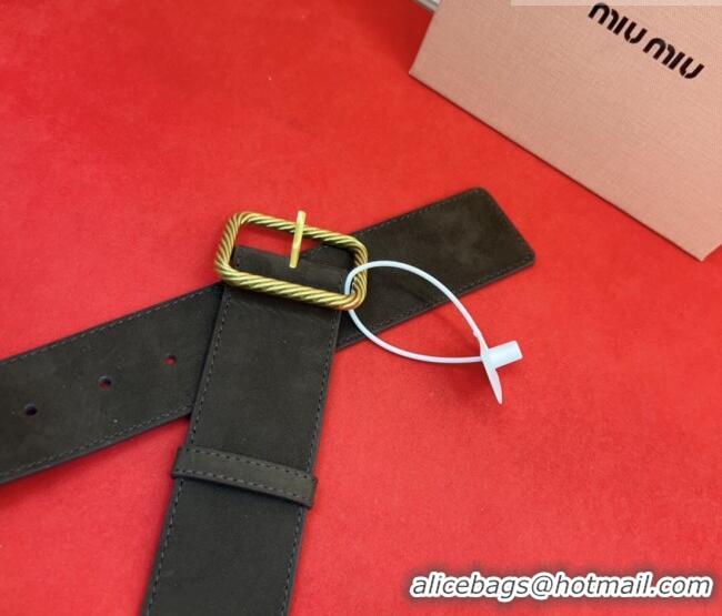 Best Product Miu Miu Wide Belt 5cm in Suede and Calfskin Leather MM26010403 Dark Brown 2025