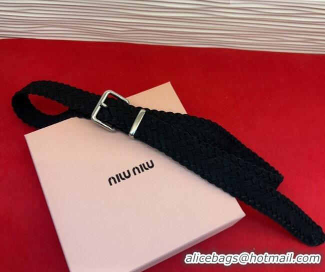 Well Crafted Miu Miu Woven Suede Belt 3cm with Pin Buckle MM031701 Black 2026