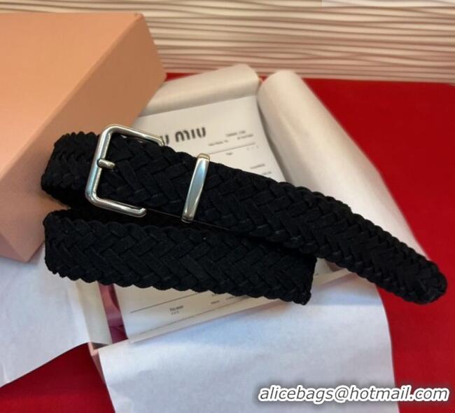 Well Crafted Miu Miu Woven Suede Belt 3cm with Pin Buckle MM031701 Black 2026