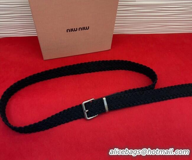 Well Crafted Miu Miu Woven Suede Belt 3cm with Pin Buckle MM031701 Black 2026