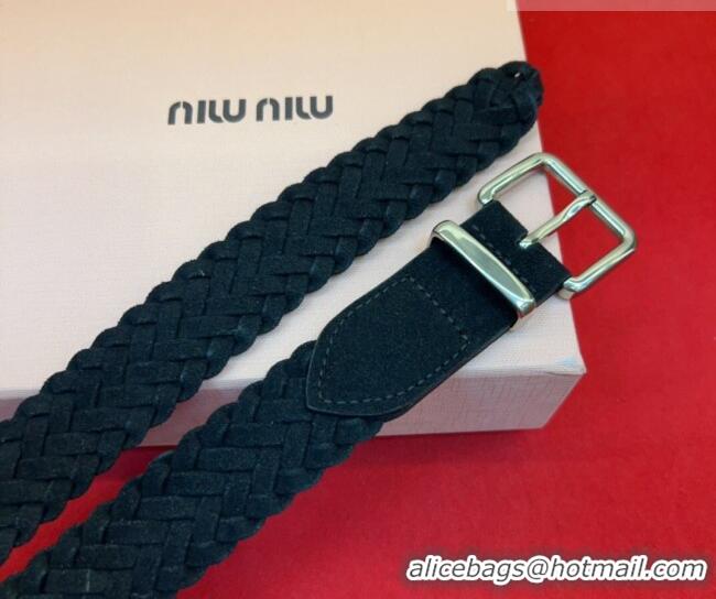 Well Crafted Miu Miu Woven Suede Belt 3cm with Pin Buckle MM031701 Black 2026