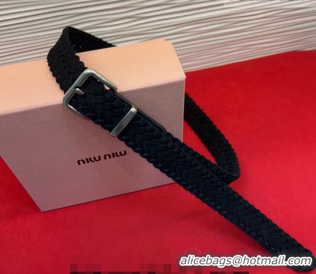Well Crafted Miu Miu Woven Suede Belt 3cm with Pin Buckle MM031701 Black 2026