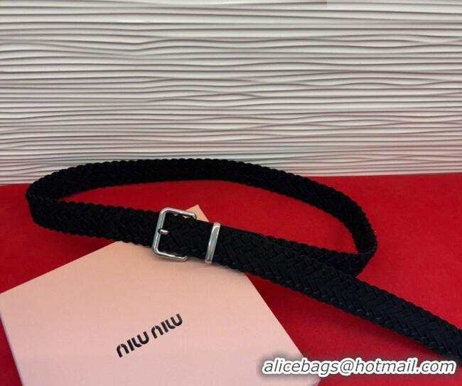 Well Crafted Miu Miu Woven Suede Belt 3cm with Pin Buckle MM031701 Black 2026