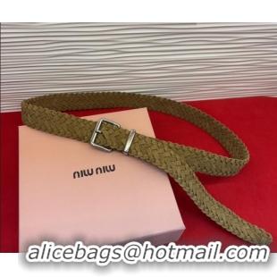 New Fashion Miu Miu Woven Suede Belt 3cm with Pin Buckle MM031701 Green 2026
