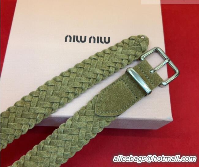 New Fashion Miu Miu Woven Suede Belt 3cm with Pin Buckle MM031701 Green 2026