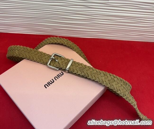 New Fashion Miu Miu Woven Suede Belt 3cm with Pin Buckle MM031701 Green 2026
