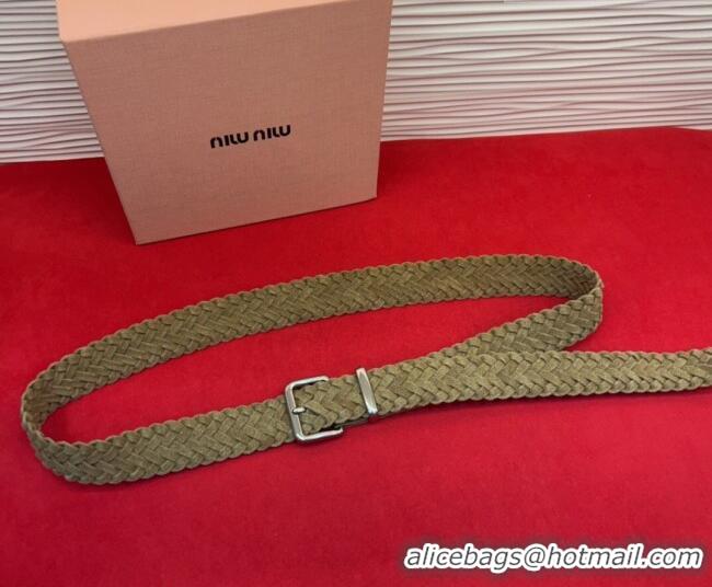 New Fashion Miu Miu Woven Suede Belt 3cm with Pin Buckle MM031701 Green 2026