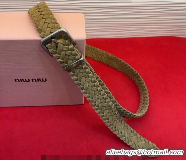 New Fashion Miu Miu Woven Suede Belt 3cm with Pin Buckle MM031701 Green 2026